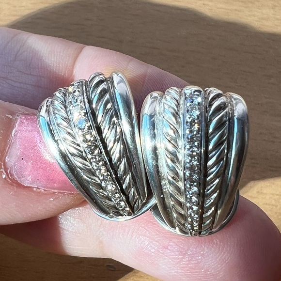 DAVID YURMAN DIAMOND 925 STERLING & 18K YELLOW GOLD SHRIMP EARRINGS OMEGA LOCKS - Picture 13 of 16